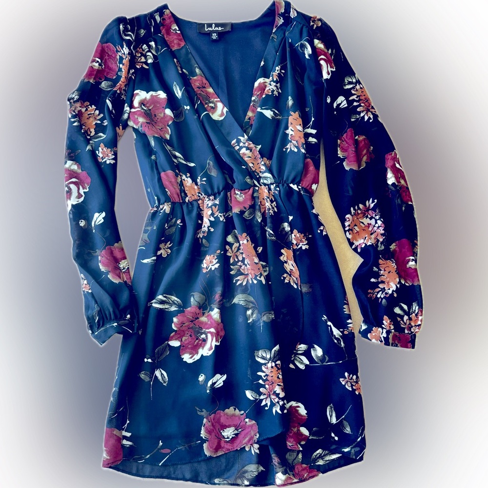 Blue long sleeve floral dress